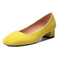 Womens Cute Dating Solid Square Toe Suede Slip On Chunky Low Heel Pumps Shoes 1.5 Inch