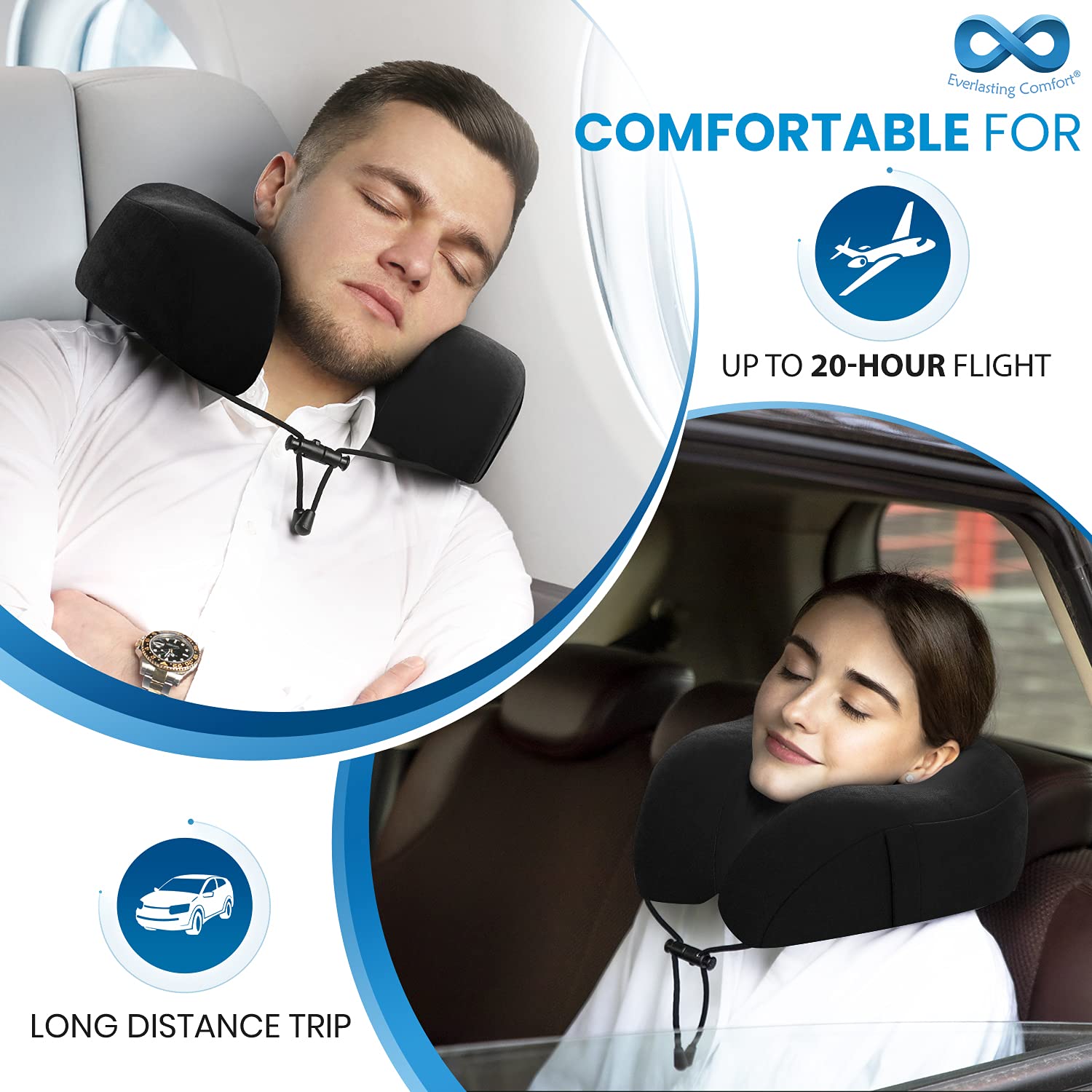 Everlasting Comfort Memory Foam Travel Pillow - Airplane Neck Rest & Plane Accessories