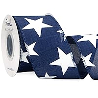 Ribbli Patriotic Wired Ribbon, Royal Blue with White Stars Ribbon, 2-1/2 Inch x 10 Yard 4th of July Ribbon for Wreaths,Crafts,Big Bows,Gift Wrapping,Outdoor Decoration