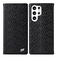 ZIFENGX-Wallet Case for Samsung Galaxy S23 Ultra/S23 Plus/S23, Genuine Cowhide Leather Embossed Crocodile Pattern TPU Inner Shell Business Luxury Elegant Classic Case (S23 Ultra,Black)