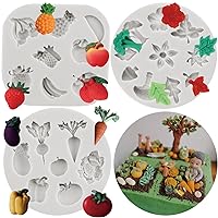Vegetable Fruit Silicone Mold Radish Tomato Eggplant Cabbage Fondant Mold Strawberry Pineapple Mold For Cake Decorating Cupcake Topper Candy Chocolate Polymer Clay Gum Paste Set of 3