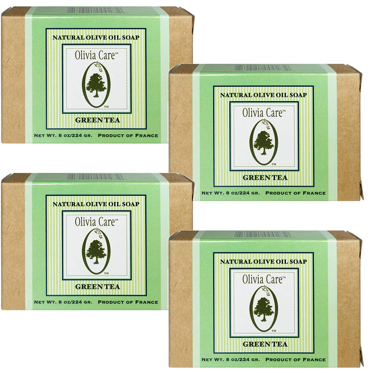 Olivia Care Premium Green Tea Bath & Body Bar Soap | Organic, Vegan & Natural | Olive Oil | Repairs, Hydrates, Moisturizes & Deep Cleans | Good for Sensitive Dry Skin | Made in USA | 8 OZ – (4 PACK)