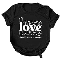 Graphic Tees for Women Plus Size Vintage Women Casual Valentine's Day Print Shirts Round Neck Short Sleeve Tee