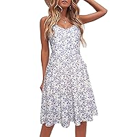 YATHON Casual Dresses for Women Sleeveless Cotton Summer Beach Dress A Line Spaghetti Strap Sundresses with Pockets