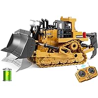 9-Channel Metal RC Bulldozer - Realistic Remote Control Kids Construction Play Toys with Lights and Sound, Track Type Tractor Toys for 3+ Boys, Perfect 2024 Kids Birthday Gift for Ages 3-12+