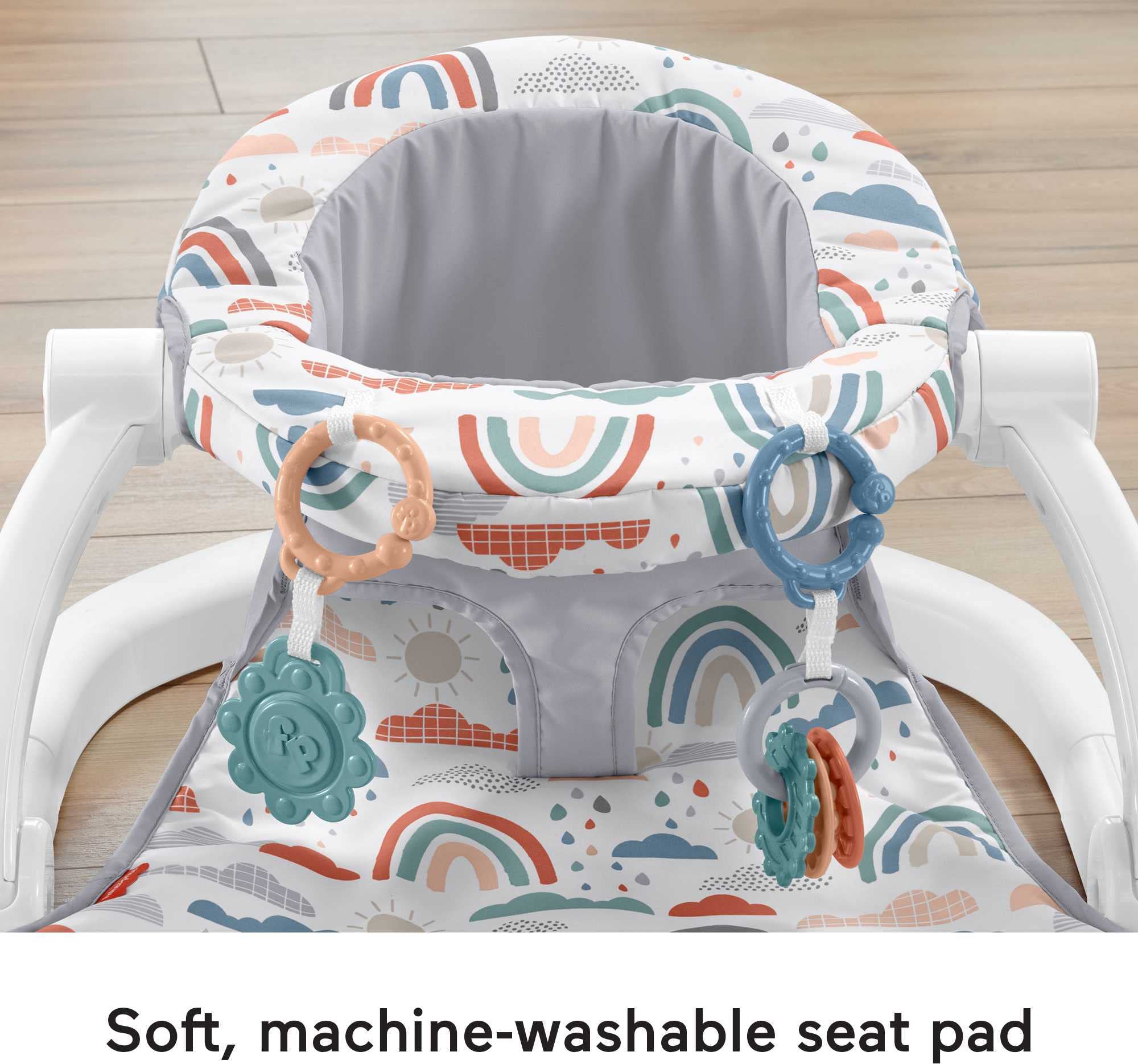 Fisher-Price Portable Baby Chair Sit-Me-Up Floor Seat with 2 Developmental Toys, Rainbow Showers