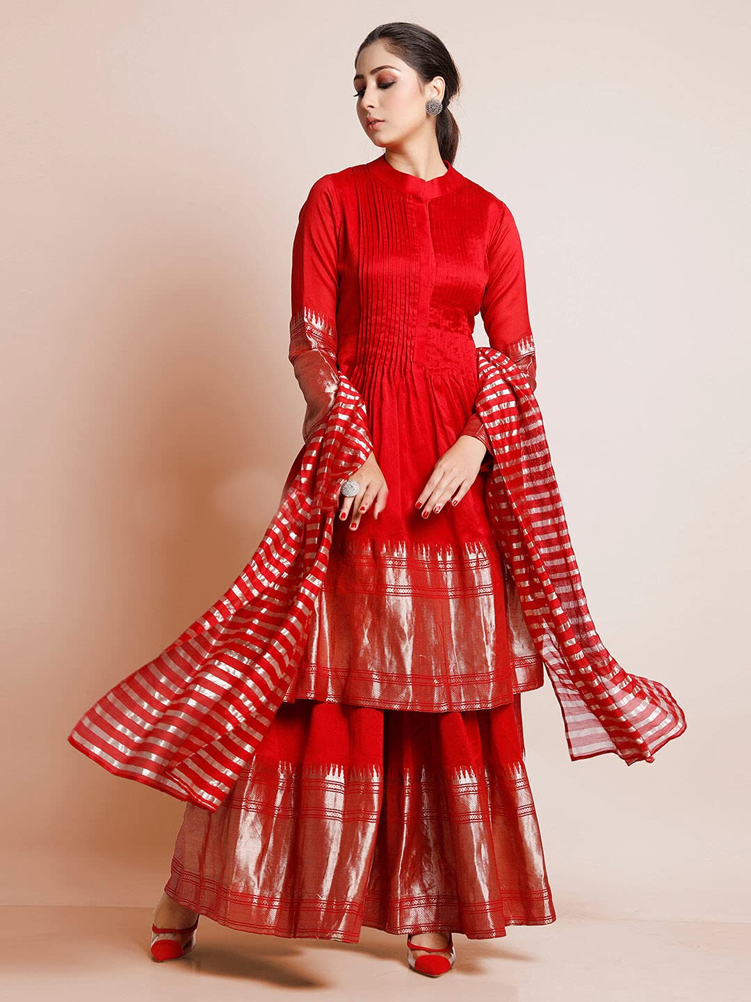 Indian Kurti for Womens With Palazzo Dupatta | Art Silk Woven Kurta Kurtis Tunic For Women