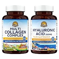 Glow Up Bundle (Pack of 2) | Multi Collagen Complex (Item 1) & Hyaluronic Acid (Item 2) | 90 Collagen Complex Capsules & 90 HA + VC Capsules | Non-GMO No Gluten
