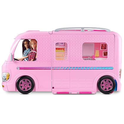 Barbie Camper Playset, Dreamcamper Toy Vehicle with 50 Accessories Including Furniture, Pool & Slide, Hammocks & Fireplace (Amazon Exclusive),Pink