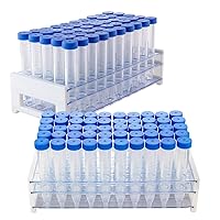 Ackers Conical Centrifuge Tubes 15mL, 100Pcs Sterile Plastic Test Tubes with Screw Caps, Polypropylene Container with Graduated and Write-on Spot, Non-Pyrogenic, DN/RNase Free | 2 Test Tube Racks