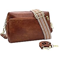 Small Crossbody Bags Purses for Women Triple Zip Vegan Leather Shoulder Handbags with Guitar & Leather Straps