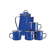 Enamel Percolator Coffee Pot & 4 Mug Set (11230),Blue