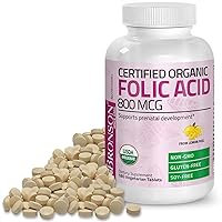 Bronson Organic Folic Acid (Vitamin B9 Folate) 800 mcg Natural Folate from Lemon Peel, 180 Tablets