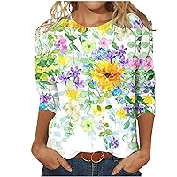 Plus Size Tops for Women 3/4 Sleeve Crewnwck Tshirts Summer Trendy Fashion Blouse Solid Color Elegant Work Tunics