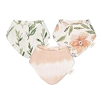 Crane Baby Soft Muslin Baby Bib Set, Adjustable and Absorbent Bandana Style Bibs for Boys and Girls, Floral, 3 Piece, 18.5” x 9”