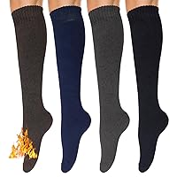 Warm Thick Knee High Socks for Women, 4 Pairs Cotton Cushioned Long Socks for Running Hiking Skiing Gifts