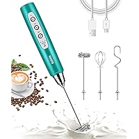 Nahida Handheld Milk Frother for Coffee, Rechargeable Electric Whisk with 3 Heads 3 Speeds Drink Mixer Foam Maker For Latte, Cappuccino, Hot Chocolate, Egg