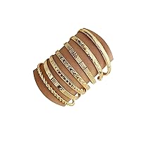 Gold Bangle Bracelets For Women Girls, 14k Gold Plated Multi Layer Stackable Cuff Bracelet Set, Trendy Elegance Charms Non Tarnish Minimalist Textured Boho Jewelry Gift for Women