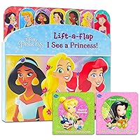 Disney Princess Lift The Flap Board Books for Toddlers - 3 Pc Bundle with 3 Interactive Books for Kids with Hidden Pictures, Disney Fairies Tinkerbell Books and More