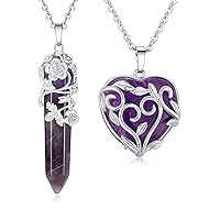 XIANNVXI Bundle of 2 - Amethyst Point Flower Necklace and Heart Flower Wrapped Necklace Set