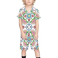 Norwegian Traditional Folk Art Bunad Pattern Boy's Beach Suit Set Hawaiian Shirts and Shorts Short Sleeve 2 Piece Funny