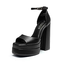 DREAM PAIRS High Heels Chunky Block Platform Heels for Women Ankle Strap Sexy Open Square Toe Heels Dressy Pumps Sandals