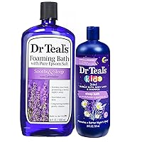 Dr. Teals Lavender & Kids 3 in 1 Foaming Bath Gift Set (2 Pack, 54oz Total) - 34oz Soothe & Sleep Lavender, 20oz Kids 3 in 1 Bath with Melatonin - Essential Oils Blended with Pure Epsom Salt