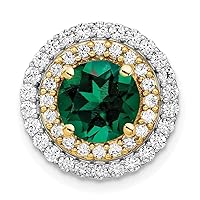 15.5mm 14k Two tone Gold Lab Grown Diamond and Created Emerald Pendant Necklace Jewelry Gifts for Women