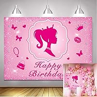5x3FT Pink Princess Happy Birthday Shiny Backdrop Princess Theme Background Banner Beautiful Girl's Birthday Party Baby Shower Room Decoration Props