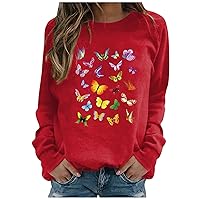 Women Sweatshirts Trendy Casual Fashion Floral Print Long Sleeve Round Neck Pullover Top Hoodie Spring Print