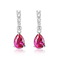 Amazon Essentials Platinum Over Sterling Silver Ruby and 1/10th Carat Total Weight Lab Grown Diamond Pear Linear Tear Drop Earrings (previously Amazon Collection)