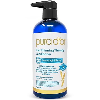 PURA D'OR Hair Thinning Therapy Biotin Conditioner, CLINICALLY TESTED Proven Results, Low Lather Deep Moisturizing Herbal DHT Blocker Hair Thickening Products For Women & Men, Color Safe, 16oz