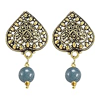 Silvesto India Brass Earring- Handmade Jewelry Manufacturer Heart Shape Earring- Jaipur Rajasthan India Bead Grey Quartz- Drop Earring