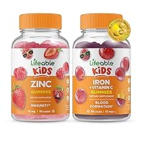 Lifeable Zinc Kids + Iron & Vitamin C Kids, Gummies Bundle - Great Tasting, Vitamin Supplement, Gluten Free, GMO Free, Chewable Gummy