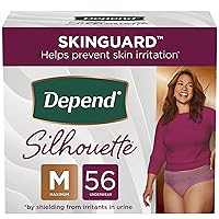 Depend Silhouette Adult Incontinence and Postpartum Underwear for Women, Medium, Maximum Absorbency, Berry, 56 Count (2 Packs of 28), Packaging May Vary