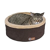 K&H Pet Products Thermo-Kitty Bed Heated Cat Bed for Indoor Cats , Electric Warming Bed for Cats and Small Dogs, Washable Thermal Plush Calming Round Pet Bed - Large 20