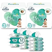 Pampers Pure Protection Disposable Baby Diapers Size 3, 2 Month Supply (2 x 168 Count) with Aqua Pure Sensitive Baby Wipes, 12X Pop-Top Packs (672 Count)