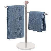 Hand Towel Holder, F-Shape Hand Towel Stand with Marble Base, Stainless Steel 2 Swivel Arms Stand Hand Towel Rack Free-Standing Towel Bar for Bathroom Kitchen Countertop, Brushed Nickel
