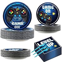 gisgfim 200 Pcs Video Game Party Favors Supplies Paper Plates and Napkins Gaming Birthday Party Decorations for Kids Gaming Serves 50