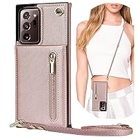 Crossbody Wallet Case for Samsung Galaxy Note20 Ultra for Women, RFID Blocking Card Holder PU Leather Zipper Handbag Purse Phone Cover with Lanyard Strap for Galaxy Note 20 Ultra XKL Pink
