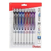 EnerGel Pearl Retractable Liquid Gel Pen, Needle Tip, 0.7mm, Medium Line, Assorted Ink, 8-Pk (BLN77WBP8M)