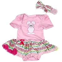 Petitebella Easter Rabbit Pink Bodysuit Rainbow Chevron Girl Baby Skirt Dress Set Nb-12m