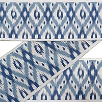 Blue Geometric Ikat Printed Ribbon Trim by 9 Yard Dupion Fabric Laces for Crafts Sewing Accessories 3 Inches