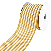 Homeford Cabana Stripes Faux Linen Wired Ribbon, 2-1/2-Inch, 10-Yard (Sunflower)