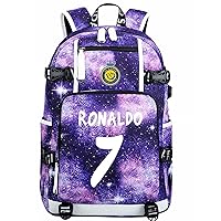 Student Lightweight Bookbag Cristiano Ronaldo Rucksack-Al Nassr FC Laptop Bagpack with USB Charge Port