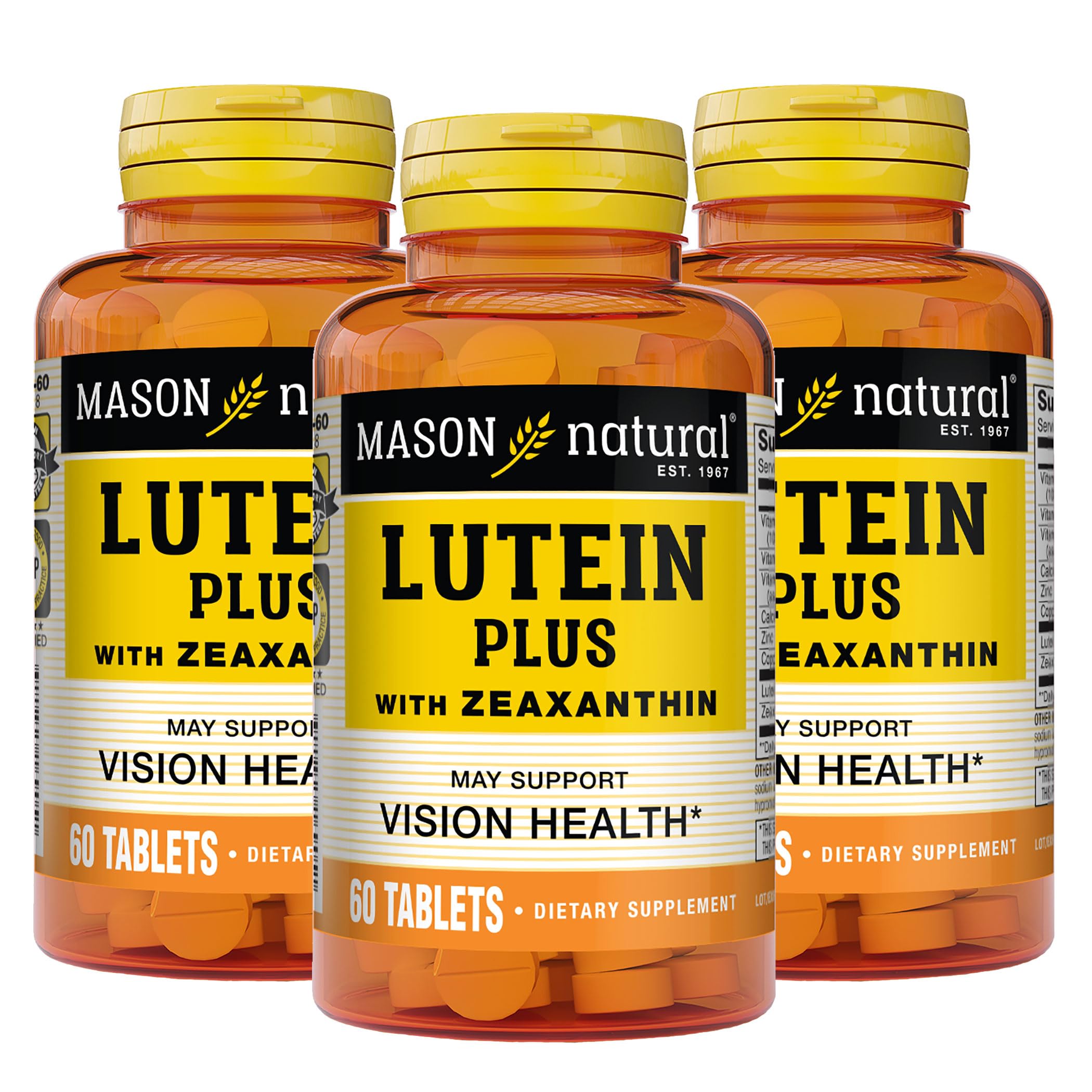 MASON NATURAL Lutein Plus with Zeaxanthin, Vitamins A, C, E, Zinc and Copper - Healthy Vision and Eye Function, Supports Eye Health, 60 Tablets (Pack of 3)