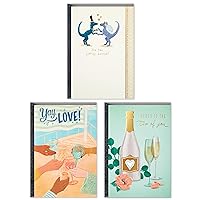 Hallmark Wedding Cards, Bridal Shower Cards, Engagement Cards Assortment, Yay Love (Pack of 3 Cards with Envelopes)