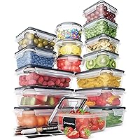 32 Piece Food Storage Containers Set with Easy Snap Lids (16 Lids + 16 Containers) - Airtight Plastic Containers for Pantry & Kitchen Organization - BPA-Free with Free Labels & Marker