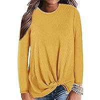 Andongnywell Women's Casual Long Sleeves Knot Twist Knit Blouse Top Blouses Twists Knot Tunic Tops Blouses