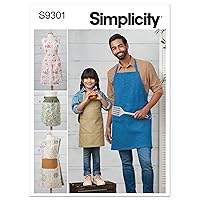 Simplicity Kids' and Adult's Half and Full Apron Packet, Code 9301 Sewing Pattern, Sizes S-XL, White